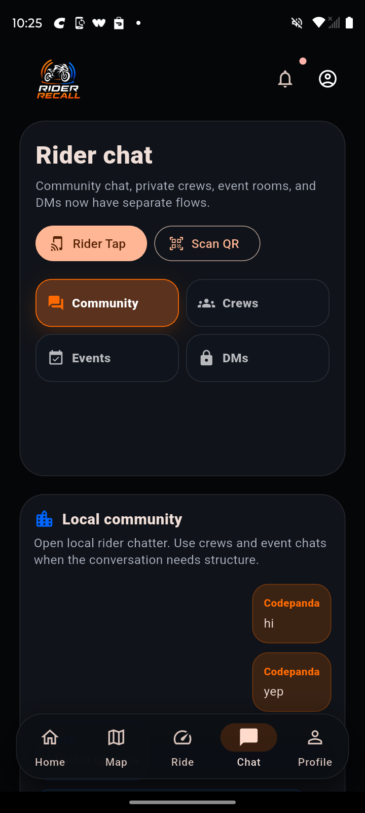 Rider Recall chat tab
