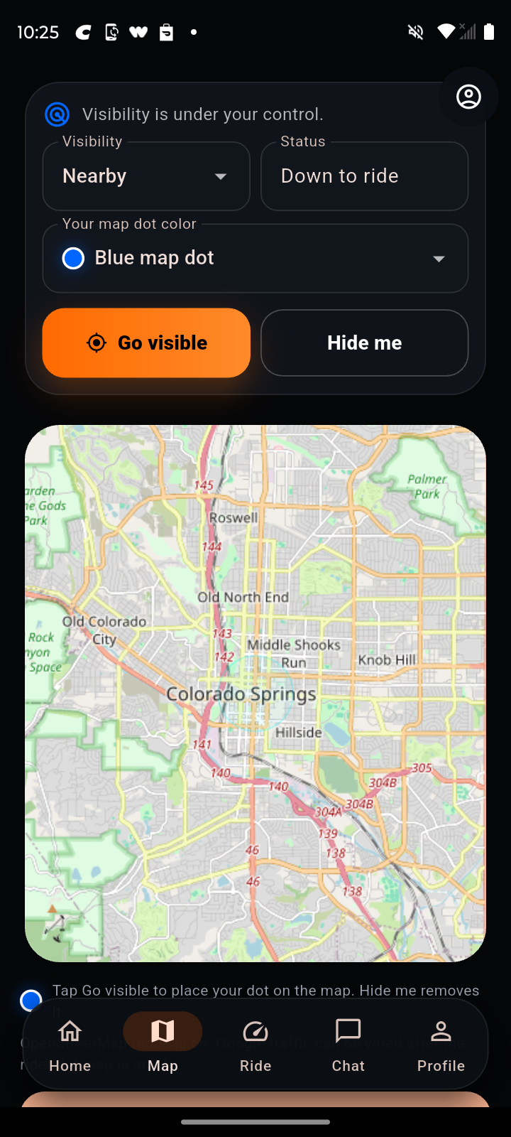 Rider Recall map visibility screen