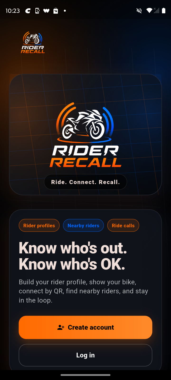 Rider Recall welcome screen